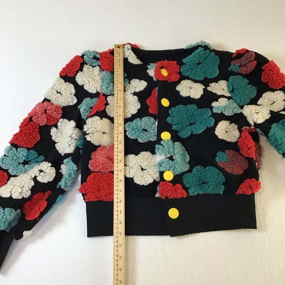 Vibrant 3D Floral Textured Bomber Jacket Multi-Color Sherpa Applique Womens  L - Picture 9 of 10